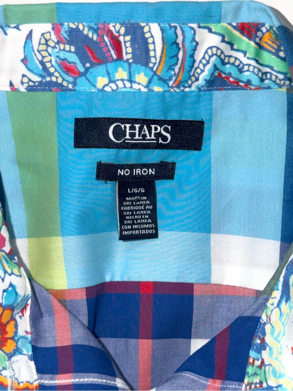 Chaps NO IRON Button Up Shirt Blue Plaid Top 3/4 Sleeve Women Sz Large ~ NWT - Picture 5 of 11